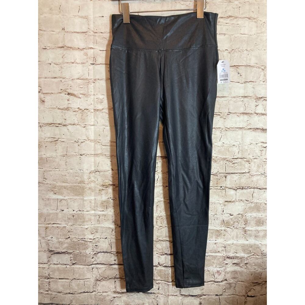 Time And‎ Tru Leggings Womens Medium Faux Leather Black Elastic Waist Stretch